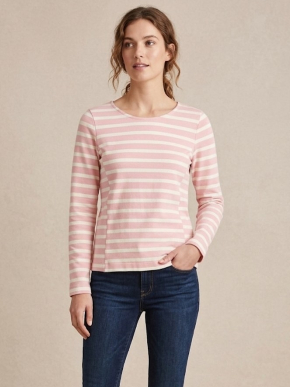 ​J Crew Breton Stripe Long Sleeve Top XS Pink Tee Preppy Ivy League Nautical